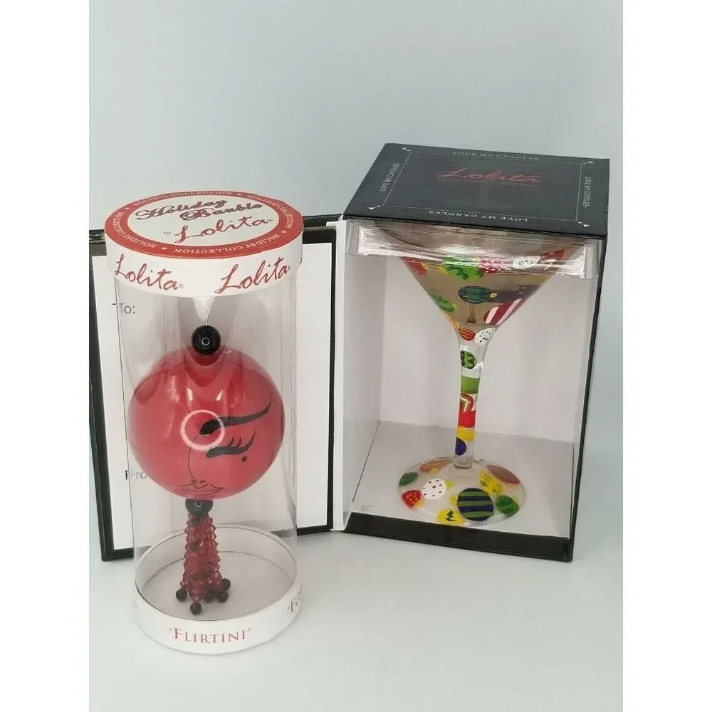 Lolita Handpainted Martini Glass 7 OZ Candle Ornament Flirtini Holiday New Lot 2
